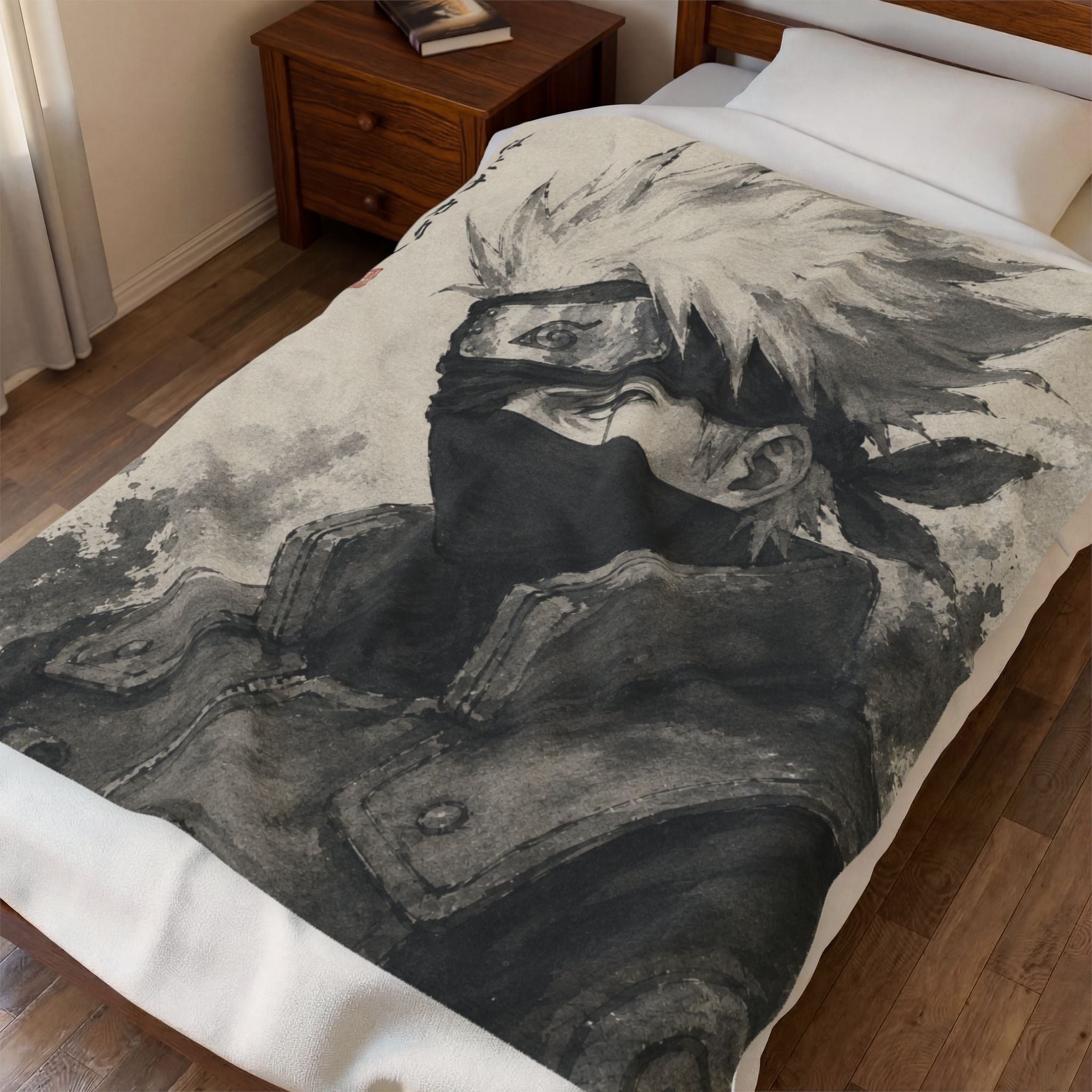 Kakashi Ink Wash Plush Blanket – Anime Ninja Throw