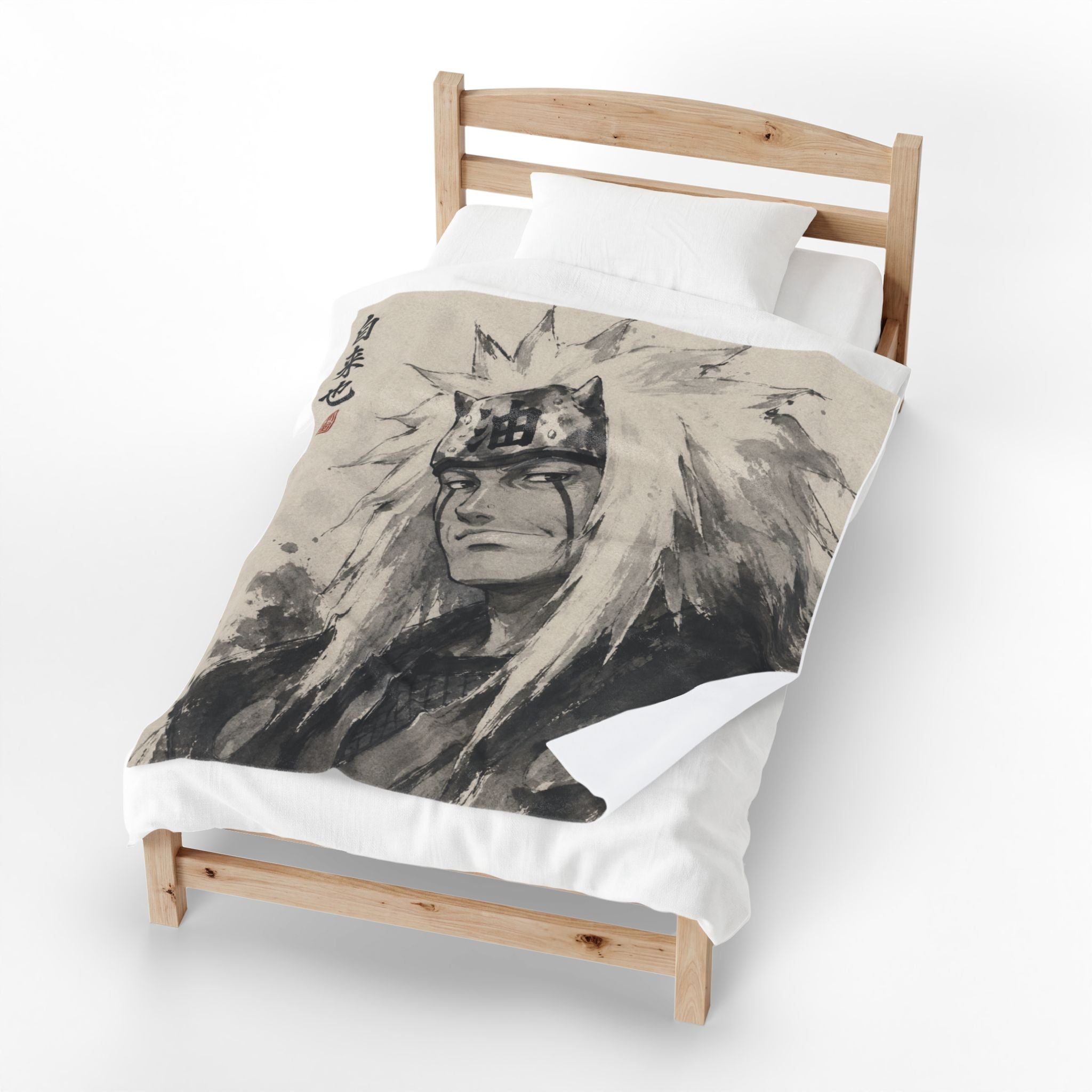 Jiraiya Ink Wash Portrait Plush Blanket — Anime Ninja Throw