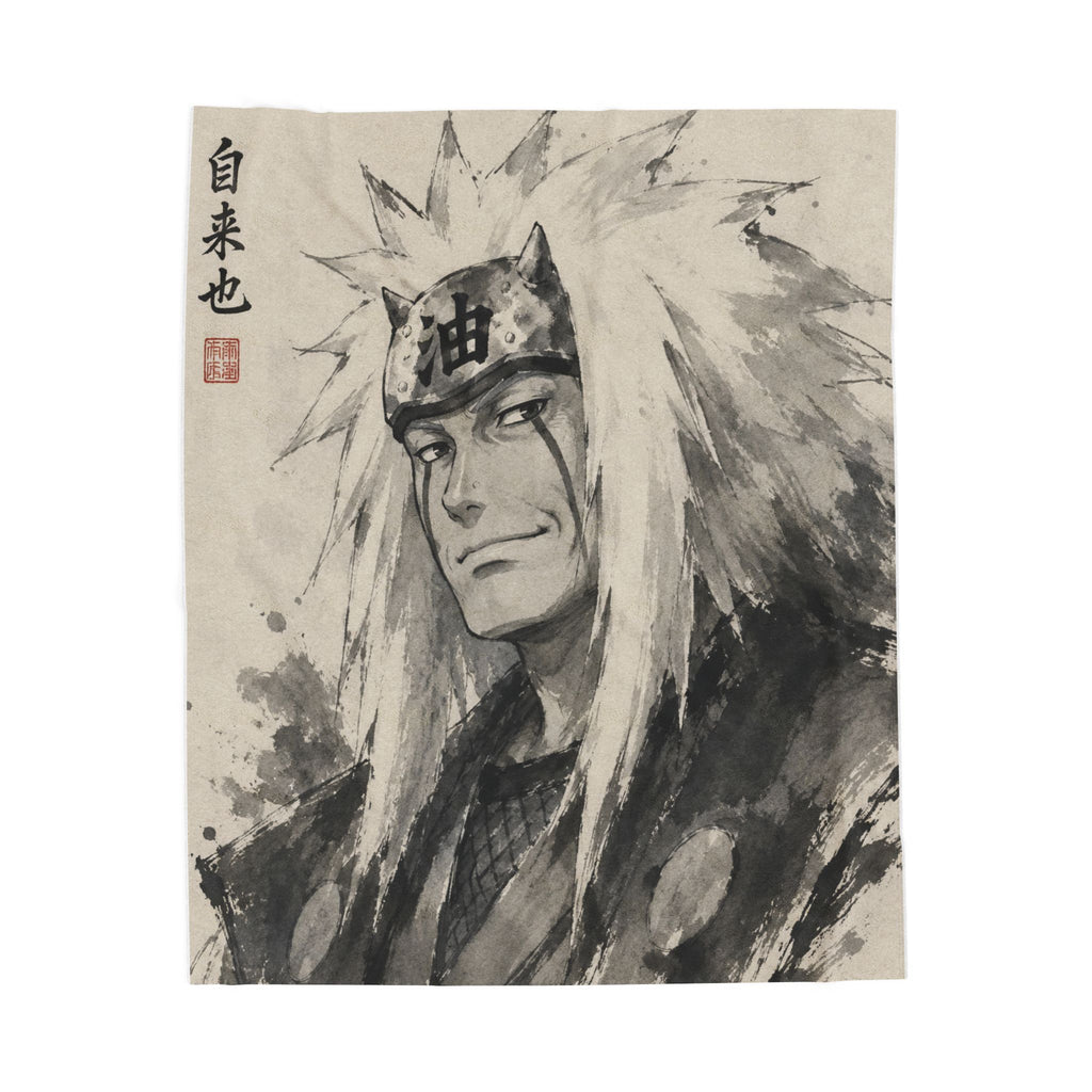 Jiraiya Ink Wash Portrait Plush Blanket — Anime Ninja Throw