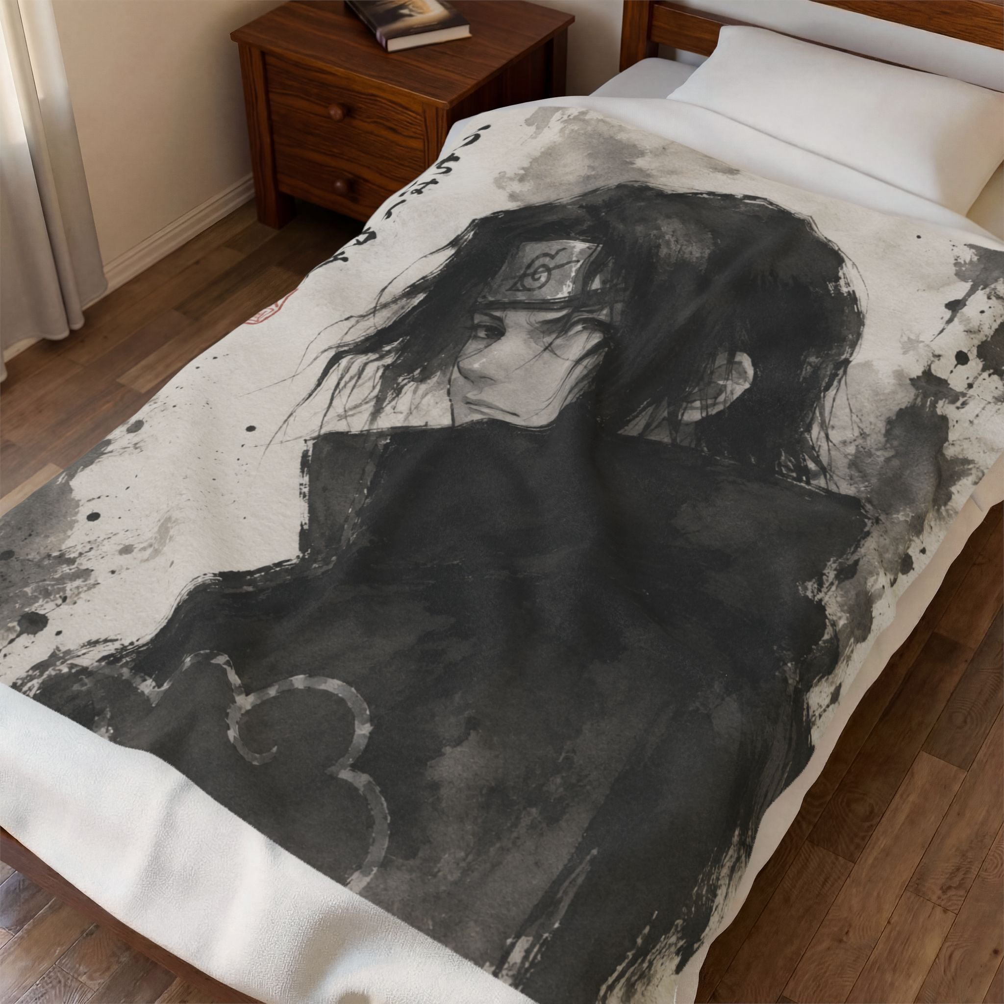 Itachi Uchiha Anime Ink Wash Plush Blanket